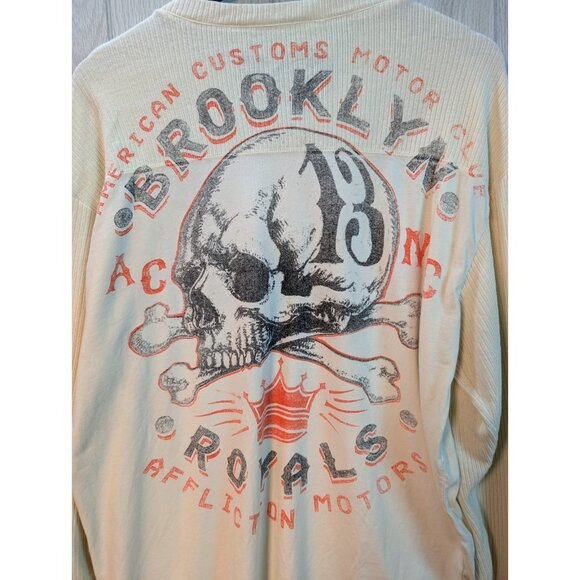Affliction T Shirt Mens 2XL Cream Motor Club Biker Goth Grunge Wings Long Sleeve - Picture 5 of 7